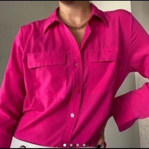 Hot pink polyester button-up